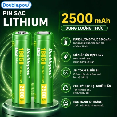 Pin Sạc 18.650 Doublepow 3.7V Dung Lượng Lớn 9.250/7.400/5.550mWh - Giá 43.240 VNĐ