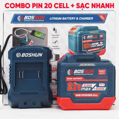 Pin sạc 20cell BOSHUN Type-C nhanh 2A, chân pin, vỏ ABS chống va đập - 453.000đ 2