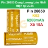 Pin sạc 26.650 Vapcell K62 6.200mAh 15A dung lượng lớn nhất 2.024 giá 190.000đ