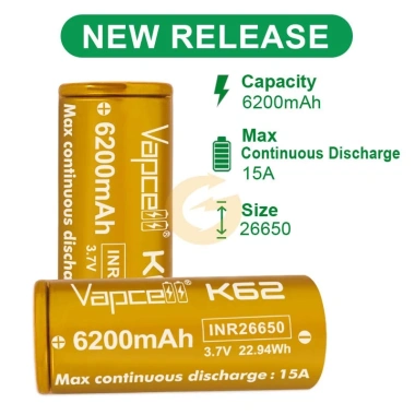 Pin sạc 26.650 Vapcell K62 6.200mAh 15A dung lượng lớn nhất 2.024 giá 190.000đ 3