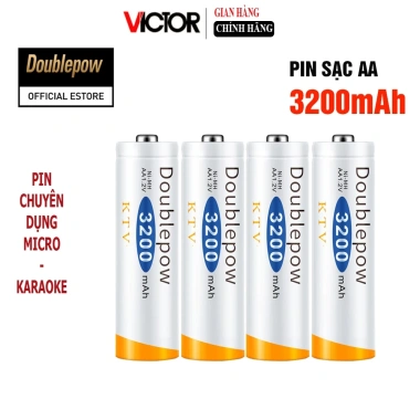 Pin Sạc AA 3.300mAh Doublepow 04 chiếc - Dùng cho Micro Karaoke, máy ảnh, đồ chơi, đồng hồ, 144k