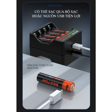 Pin sạc AA AAA 1.5V Beston Lithium-ion USB 3.500mWh - Dùng cho Micro karaoke, máy đo huyết áp, giá ưu đãi 169.000₫ 3