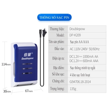 Pin sạc AA Doublepow thông minh dung lượng cao - Hàng chính hãng, giá 153.000đ 3 Pin sạc AA Doublepow thông minh dung lượng cao - Hàng chính hãng, giá 153.000đ 3