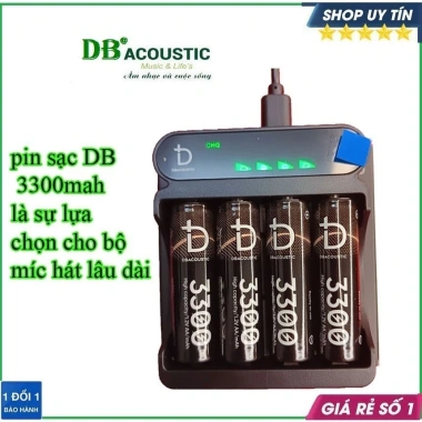 Pin sạc AA Ni-MH 3.300mAh 4 viên + Dock sạc DB Acoustic - Chính hãng, cho micro, máy ảnh