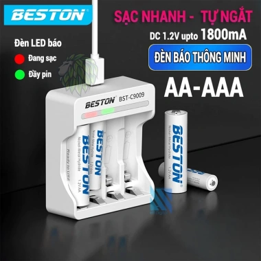 Pin Sạc AA/AAA Beston C9.009 - Sạc nhanh, tự ngắt, đa năng cho micro karaoke, loa, đồ chơi, đồng hồ