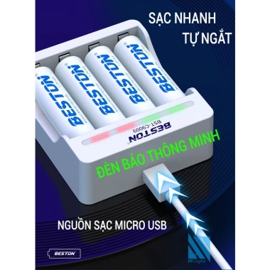 Pin Sạc AA/AAA Beston C9.009 - Sạc nhanh, tự ngắt, đa năng cho micro karaoke, loa, đồ chơi, đồng hồ 3 Pin Sạc AA/AAA Beston C9.009 - Sạc nhanh, tự ngắt, đa năng cho micro karaoke, loa, đồ chơi, đồng hồ 3