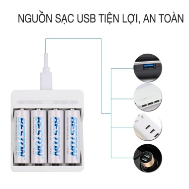 Pin Sạc AA/AAA Beston C9.009 - Sạc nhanh, tự ngắt, đa năng cho micro karaoke, loa, đồ chơi, đồng hồ 4 Pin Sạc AA/AAA Beston C9.009 - Sạc nhanh, tự ngắt, đa năng cho micro karaoke, loa, đồ chơi, đồng hồ 4