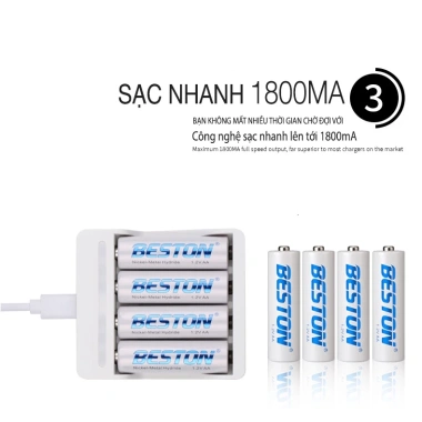 Pin Sạc AA/AAA Beston C9.009 - Sạc nhanh, tự ngắt, đa năng cho micro karaoke, loa, đồ chơi, đồng hồ