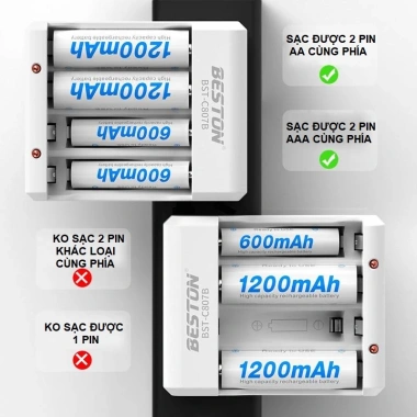 Pin sạc BESTON 1.2V AA/AAA, bộ sạc C807B găm nguồn 220V, micro không dây - 57.000 VND 8