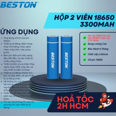 Pin Sạc Beston 18.650 3.300mAh 3.7V Li‑on Đầu Bằng và Đầu Nhọn - Pin Tổng Đơ, Pin Micro Giá 92.000 VND 10 Pin Sạc Beston 18.650 3.300mAh 3.7V Li‑on Đầu Bằng và Đầu Nhọn - Pin Tổng Đơ, Pin Micro Giá 92.000 VND 10