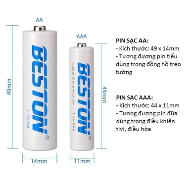Pin sạc BESTON AA AAA dung lượng cao, giá tốt 38.000₫, sạc lại nhiều lần cho micro không dây và điều khiển 2