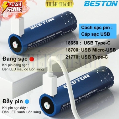 Pin sạc BESTON Li-ion 3.7V 18.650/18.700/21.770 65C-20 70M-35 77T-50 cho máy ảnh, đo, ban đêm - 120.000₫ 5