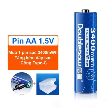 Pin sạc Doublepow 1.5V AA/AAA 3.400mWh Xanh - Dùng cho Micro, Bàn chải điện, Remote, Giá ưu đãi 116.000 VND 10