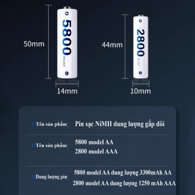 Pin sạc Doublepow AA/AAA 1.2V 2.800/5.800mAh dung lượng cao - Giá 58.000 VND, dùng cho micro, máy ảnh, đồ chơi