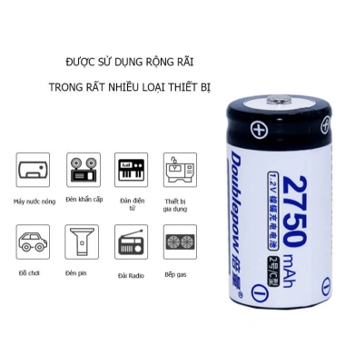 Pin sạc Doublepow D 2.750mAh 1.2V - Dung lượng cao, an toàn, đèn pin, bếp gas, ưu đãi 55.000đ