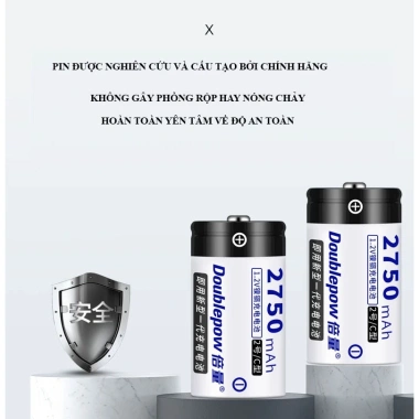 Pin sạc Doublepow D 2.750mAh 1.2V - Dung lượng cao, an toàn, đèn pin, bếp gas, ưu đãi 55.000đ