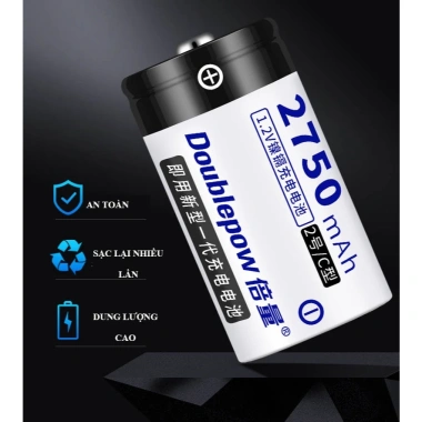 Pin sạc Doublepow D 2.750mAh 1.2V - Dung lượng cao, an toàn, đèn pin, bếp gas, ưu đãi 55.000đ