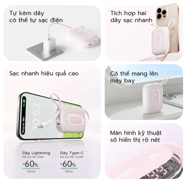 Pin sạc dự phòng 10.000mAh Uneed 3 trong 1, sạc nhanh PD 22.5W Type‑C & Lightning, iPhone & Samsung, chỉ 499.000₫
