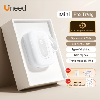 Pin sạc dự phòng 10.000mAh Uneed 3 trong 1, sạc nhanh PD 22.5W Type‑C & Lightning, iPhone & Samsung, chỉ 499.000₫
