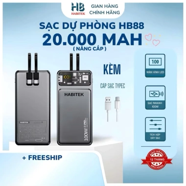 Pin Sạc Dự Phòng 20.000mAh HABITEK HB32 - Sạc Nhanh 66W/20W, Màn LED, Chính Hãng, Giá Ưu Đãi 229.000 VND