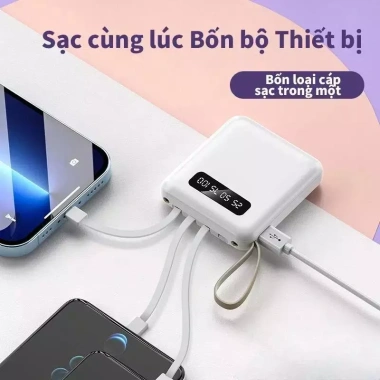 Pin sạc dự phòng 20.000mAh kèm 4 dây, nhỏ gọn cầm tay, màn hình kỹ thuật số tráng gương - Giá chỉ 150.000đ
