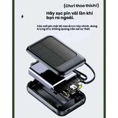 Pin sạc dự phòng 20.000mAh năng lượng mặt trời, dung lượng lớn, cáp di động, phù hợp cắm trại ngoài trời - 150.000₫