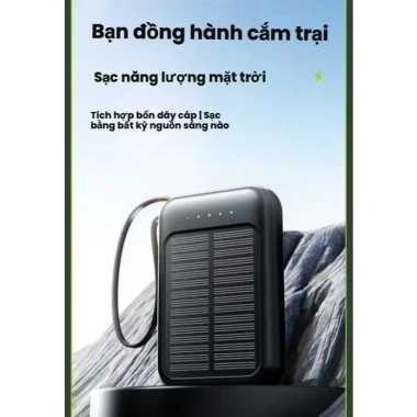 Pin sạc dự phòng 20.000mAh năng lượng mặt trời, dung lượng lớn, cáp di động, phù hợp cắm trại ngoài trời - 150.000₫