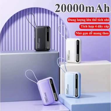 Pin sạc dự phòng 20.000mAh sạc nhanh, dung lượng lớn, 6 dây R08 - Giảm còn 259k