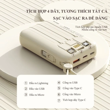 Pin sạc dự phòng 20.000mAh sạc nhanh, dung lượng lớn, 6 dây R08 - Giảm còn 259k