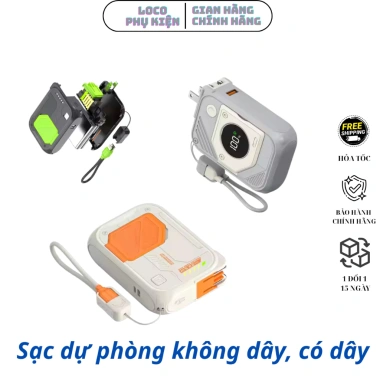 Pin sạc dự phòng không dây 20.000mAh Type‑C & Lightning: Sạc đa thiết bị, 529.000₫