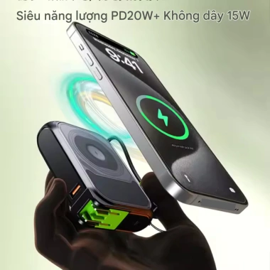 Pin sạc dự phòng không dây 20.000mAh Type‑C & Lightning: Sạc đa thiết bị, 529.000₫