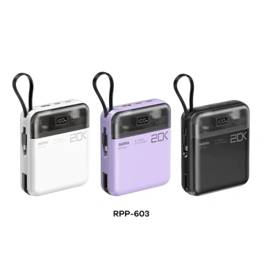 Pin sạc dự phòng REMAX RPP-603 20.000mAh, 2 cáp sạc nhanh cho iPhone Android, PD 22.5W + QC 20W - Giá 635k 6 Pin sạc dự phòng REMAX RPP-603 20.000mAh, 2 cáp sạc nhanh cho iPhone Android, PD 22.5W + QC 20W - Giá 635k 6