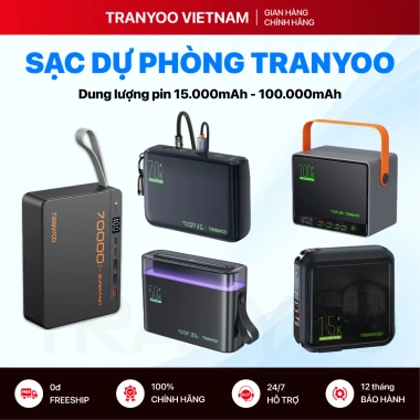 Pin sạc dự phòng TRANYOO 100.000mAh - 5 cổng, sạc 4 thiết bị cùng lúc, giá 755.000₫