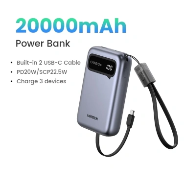 Pin sạc dự phòng UGREEN Powerbank 20.000mAh đa màu sắc, PD 20W, 2 cáp USB-C, SCP PB525, giảm giá 649k 10 Pin sạc dự phòng UGREEN Powerbank 20.000mAh đa màu sắc, PD 20W, 2 cáp USB-C, SCP PB525, giảm giá 649k 10