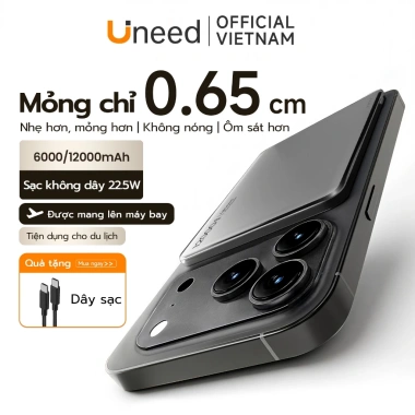Pin sạc dự phòng UNEED QI2 20W siêu mỏng 0.65cm sạc nhanh, hút từ mạnh 12.000/6.000mAh giá 459.000 VND