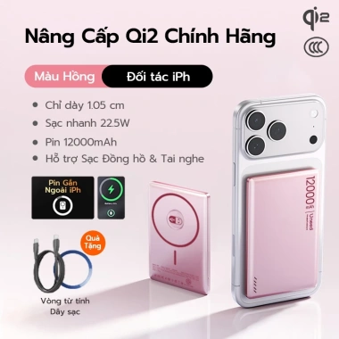 Pin sạc dự phòng UNEED QI2 20W siêu mỏng 0.65cm sạc nhanh, hút từ mạnh 12.000/6.000mAh giá 459.000 VND