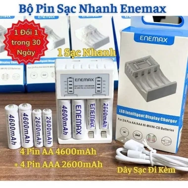 Pin sạc Enemax 1.5V Combo 4 AA 4.600mAh + 4 AAA 2.600mAh, Hộp sạc 2 đáy, Sạc trên 3.500 lần - Giá 349.000₫