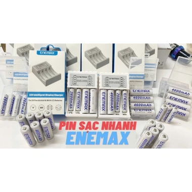 Pin sạc Enemax 1.5V Combo 4 AA 4.600mAh + 4 AAA 2.600mAh, Hộp sạc 2 đáy, Sạc trên 3.500 lần - Giá 349.000₫