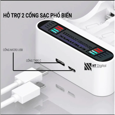 Pin sạc Enemax 1.5V Combo 4 AA 4.600mAh + 4 AAA 2.600mAh, Hộp sạc 2 đáy, Sạc trên 3.500 lần - Giá 349.000₫