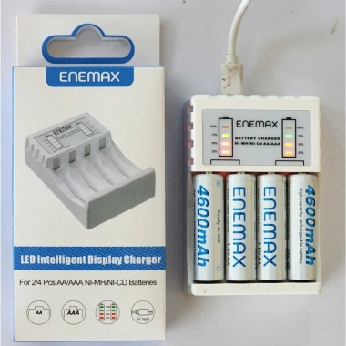 Pin sạc Enemax 4.600mAh bộ 4 AA nhanh, an toàn, tự ngắt, báo % : Tiết kiệm micro, đồng hồ