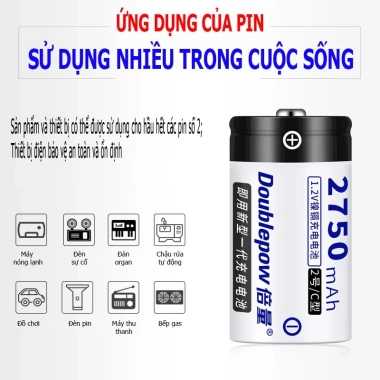 Pin sạc lại Doublepow Size C 2.750mAh dùng cho bình nước nóng, bếp gas - Giá 52.000đ 2