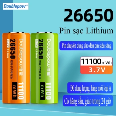 Pin Sạc Lithium 26.650 Doublepow 11.100mWh 3.7V Chính Hãng - Dòng Xả Lớn, Nội Trở Thấp, Bền Bỉ - 66.000 VND