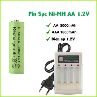 Pin sạc Ni-MH AA 3.000mAh AAA 1.800mAh 1.2V Củ sạc 4 khe Chính Hãng dung lượng lớn