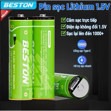 Pin sạc USB-C BESTON AAA 900mWh & AA 3.000mWh - Sạc nhanh an toàn, bền bỉ, giá 192k