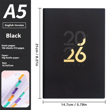 Planner A5 2.026 312 trang - Kế hoạch năm & ngày, Lịch tiếng Anh, Sổ tay 70GSM, Bookmark, Giá 33.000₫
