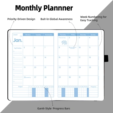 Planner A5 bìa mềm da Tiếng Anh 2.026 - Lịch năm, tuần, ngày, sổ tay có túi sau, dành cho sinh viên & văn phòng phẩm - Giá chỉ 36.000₫ 8