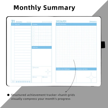 Planner A5 bìa mềm da Tiếng Anh 2.026 - Lịch năm, tuần, ngày, sổ tay có túi sau, dành cho sinh viên & văn phòng phẩm - Giá chỉ 36.000₫ 9