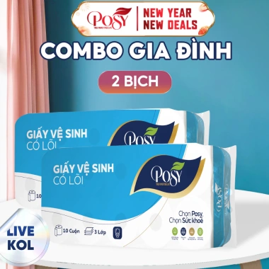 POSY Combo Gia Đình 2 Bìa GVS 10 Cuộn 3 Lớp Mềm Mịn Thoáng Nhẹ Tiết Kiệm 8