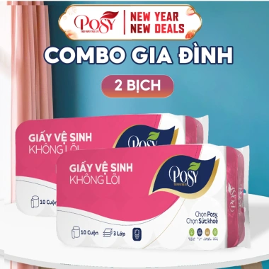 POSY Combo Gia Đình 2 Bìa GVS 10 Cuộn 3 Lớp Mềm Mịn Thoáng Nhẹ Tiết Kiệm 9