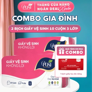 POSY Combo Gia Đình 2 Bìa GVS 10 Cuộn 3 Lớp Mềm Mịn Thoáng Nhẹ Tiết Kiệm 10